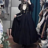 Girlary 2024 New Gothic Punk Dark Style Lolita Women's Dress Harajuku Vintage Black Long Bubble Sleeve Waist Cinched Dress Autumn Winter