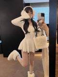 Girlary Sweet Knitted Sweater Dress Women Casual Long Sleeve Elegant French Y2k Mini Dress Even Party 2024 Autumn Korean Fashion Chic