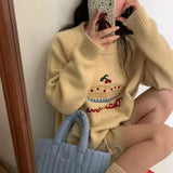 Girlary Rose Pink Pullover Cute Embroidered Outer Wear New Autumn Winter College Style Loose Ins Lazy Style Sweater