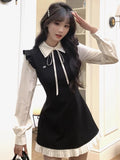 Girlary Women Spring Summer New Elegant Patchwork Mini Dress Long Sleeve Slim Vestido Korean Preey Style Chic Party  Robe Mujer