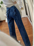 Girlary American Vintage Blue Jeans Women High Waist Streetwear Casual Wide Leg Pants Y2k New Pattern Bow Straight Leg Pants