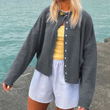 Girlary Cutest Button Front Knitted Sweater Autumn Long Sleeve Cardigan Preppy Vintage Knitwear Coat Y2k Vintage Streetwear