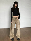 Girlary Brown 2024 Women Jeans High Waist Fashion American Vintage Streetwear Y2K Wide Leg Jean Female Denim Trouser Baggy Denim Pants