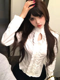 Girlary Japanese Gothic Knitted Cardigan Women Y2k Harajuku Long Sleeve White Shirt V-neck Hollowed Out Sexy Black Cardigan Top