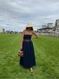 Girlary Elegant Solid Belt Slim Off Shoulder Sleeveless Robes Fashion Women Denim Strapless Maxi Dress 2025 Chic Beach Vocation Vestdios