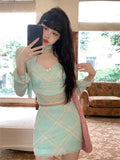 Girlary 2024 Summer 2 Piece Set Women Princess Style Fashion Lace Skirt Suits Female Mini Skirt + Y2k V-Neck Tops Korean Fashion Chic