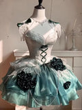 Girlary Japan Elegant Noble Amber Green Short Jsk Dress Flower Wedding Birthday Dress Heavy Industry Trailing Princess Skirt Lolita