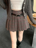 Girlary  Preppy Style Women Vintage Mini Skirts Autumn Chic Plaid A-Line OL Pleated Office Lady High Waist Slim New Daily