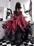 Girlary Dark Bride Red Flower Wedding Dress Cos Lolita Dress Op Dress Lolita Heavy Industry Trail Puffy Princess Dress, Lolita Cosplay