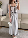 Girlary Striped Knit Backless Maxi Dress Women Slim Contrast Strapless Fashion Elegant Party Dress Knitwear Female Long Dress