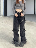 Girlary Women's Black Gothic Y2k Jeans Vintage 90s Aesthetic Hip Hop Denim Trousers Harajuku High Waist Cowboy Pants 2000s Punk Clothes