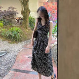 Girlary French Hepburn Style Tea Break Suspender Dress Female Spring and Summer Temperament Goddess Fan Design Sense Niche Long Skirt