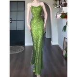 Girlary Women's Sexy Green Mermaid Dress with Sequins, Slimming and Figure-Hugging, Ideal for Glamorous Balls, Exuding a High-End Look.