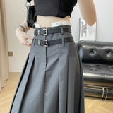 Girlary Solid Color Pleated Skirts Women Fashion High Waist Preppy Style Long Skirt Womens Korean Chic Street A-line Skirt Fall 2024