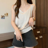 Girlary Oversize Tank Top Women Summer New Basics Solid Vest Inner Wear Korean SATIN V-neck Pullover Camis Femal