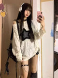 Girlary Grunge Hole T-shirt Women Fashion Star Print Y2k Aesthetic Loose Tees Kpop Fairycore Ripped Tshirt Harajuku Gothic Streetwear