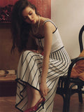 Girlary Striped Knit Backless Maxi Dress Women Slim Contrast Strapless Fashion Elegant Party Dress Knitwear Female Long Dress