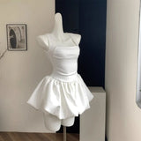 Girlary Kawaii Sweet White Mini Dress Elegant Balletcore Women Korean Y2k Summer Sexy Short Dresses Party Dress French Vintage