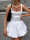 Girlary Fashion Square Collar Sleeveless Short Party Dress 2024 Women High Waist Tunics A-line Backless Ball Gown White Black Streetwear