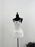 Girlary Summer Women Japanese Y2k Gyaru Coquette 2000s Preppy Style Outfits 2 Piece Set Lace Ballet Core Shirts + Mori Girl Mini Skirt