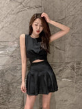 Girlary Two Piece Sets Women Sexy Elegant Crop Tank Tops Bandage Camis Slim Sleeveless Mini Skirts Summer Female Suits Fashion