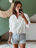 Girlary Heart Embroidered Shirts For Women Spring Turndown Collar Long Sleeve Loose Blouses Femme Casual Fashion Pocket Blouse 2024 New