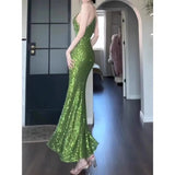 Girlary Women's Sexy Green Mermaid Dress with Sequins, Slimming and Figure-Hugging, Ideal for Glamorous Balls, Exuding a High-End Look.