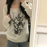 Girlary Harajuku Y2K Women Knitwear Vintage Knit Tshirt See Through Graphic Pullovers Gothic Korea Fashion Long Sleeve Spring