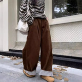 Girlary Autumn Contrasting Striped Pants Women's New Loose Casual Elastic Waist Wide Leg Casual Pants Female Clothing