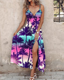 Girlary Women's Sexy Y2K Clothes Tie Dye Print  Backless Side Slit Bodycon Maxi Dress For Women Outfits Club Party Vestidos Mujer