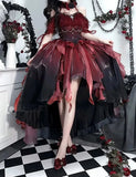 Girlary Dark Bride Red Flower Wedding Dress Cos Lolita Dress Op Dress Lolita Heavy Industry Trail Puffy Princess Dress, Lolita Cosplay