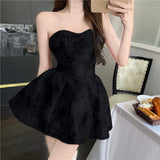 Girlary French Red Strapless Sexy Birthday Dress Fluffy Short Summer Women Sweet Slimming Sleeveless Lady Party Vestidos