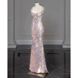 Girlary Gorgeous Mermaid Celebrity Dress Pink Bowknot With Detachable Tailing Sleeveless Shiny Sequined Robe Square Collar Evening Gown