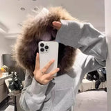 Girlary Autumn New Slim Zipper Jackets Y2k Long Sleeve Sweatshirts Vintage American Retro Fur Collar Hooded Cardigan Coat Women Spring