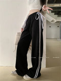 Girlary Mopping Sports Trousers Chic Loose Women Bow New Spring 2024 Casual Office Lady High Waist Streetwear Wide Leg Pants