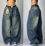 Girlary Y2K Vintage 90s Fashion Wing Pattern Baggy Jeans Women's New Harajuku Gothic High Waist Wide Leg Wide Trousers