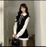 Girlary Women Spring Summer New Elegant Patchwork Mini Dress Long Sleeve Slim Vestido Korean Preey Style Chic Party  Robe Mujer