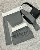 Girlary Y2K New Grey Suit Women Harajuku Simplicity Sexy Spice Girl Long Sleeve Off-the-shoulder Dress Gothic Low Waist Mini Hip Skirt