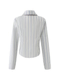 Girlary Autumn Women Vintage Preppy Style 2000s Aesthetic Striped Shirts With Tie Design Long Sleeve Blouses Crop Tops Y2k Streetwear