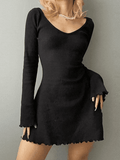 Girlary Simple Knitted Long Sleeve Mini Dress