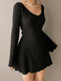 Girlary Simple Knitted Long Sleeve Mini Dress